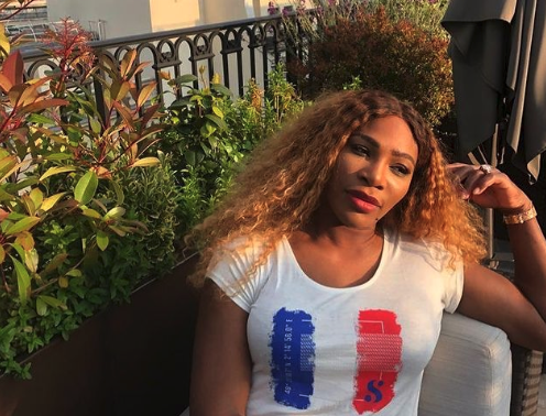 SERENA WILLIAMS ROCKS HER PARIS TEE AFTER WINNING HER 800TH TOUR MATCH ON MONDAY.